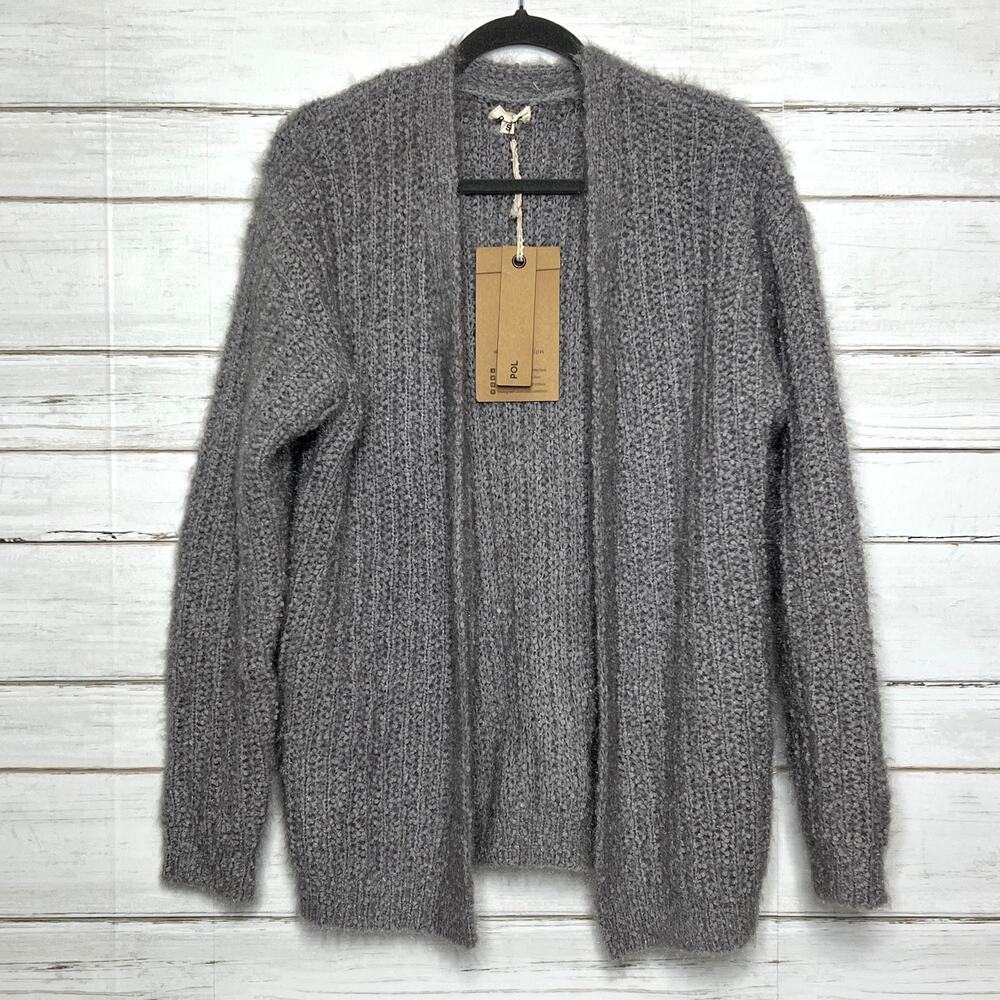 POL Gray Chunky Knit Open Front Cardigan Sweater NWT Size Small Cozy Textured